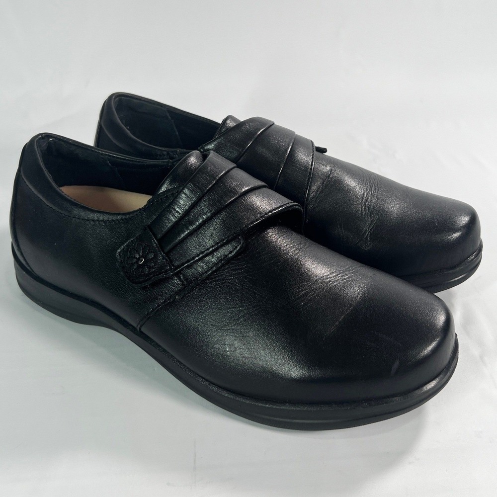 Apex Linda A830W Black Leather Monk Strap Slip Resistant Shoes Women's 8W Wide